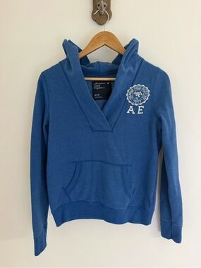 2009 American Eagle Blue V-Neck Hoodie M Preppy Collegiate Y2K
